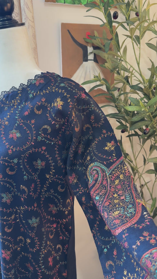 Noor-e-Neelam – Kalamkari Shawl Shirt