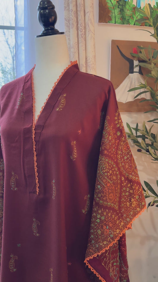 Gulnaar-e-Russet – KalamKari Shawl Kaftan