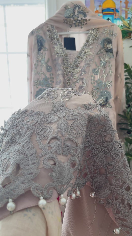 Mink Feroza Élan — Luxury Embellished Chiffon 3-Piece