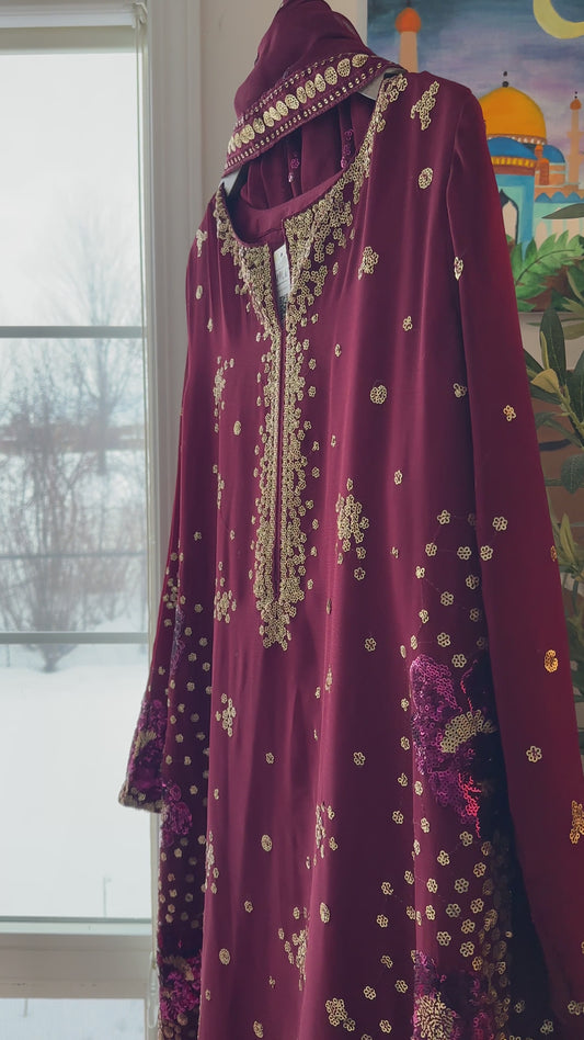 Mehr-e-Maroon – Handcrafted Sequins in Royal Deep Red