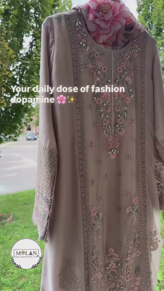 Mink Taupe Rosé Élan — Embroidered Chiffon 3-Piece Set