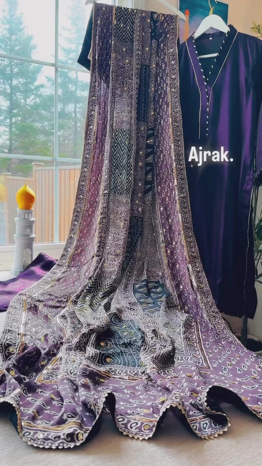 Ajrak Mehr-e-Zar Élan – Where Heritage Meets Royal Depth
