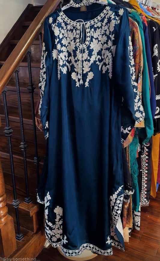 Raat ki Rani / Zinc Blue Silk — 3-Piece Set